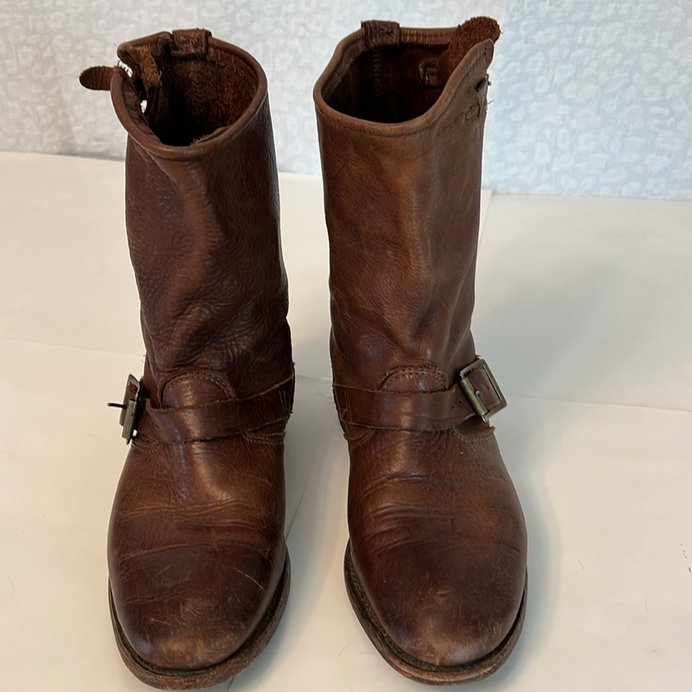VINTAGE SHOE COMPANY WOMENS SHORT LEATHER BIKER RIDING BOOTS BROWN 7.5 - Picture 3 of 17